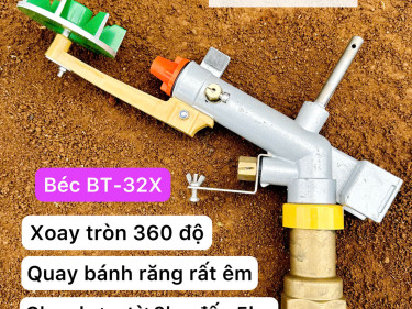 Béc BT-32X tưới phun mưa quay bánh răng mini chạy bơm từ 2hp có chỉnh tốc độ và lưu lượng nước