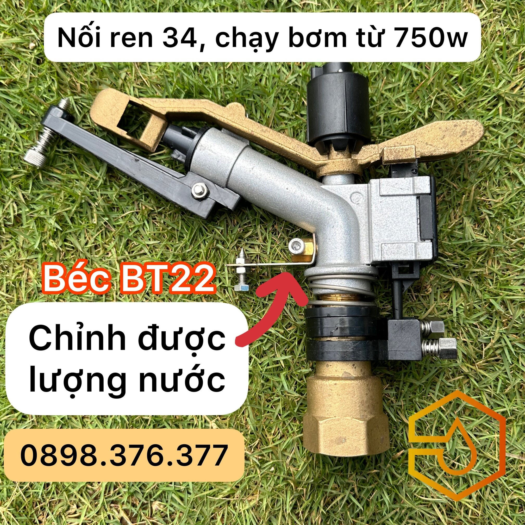 béc BT22 - béc tưới phun mưa gắn ống 34 chạy bơm 750w 0.75kw 1hp