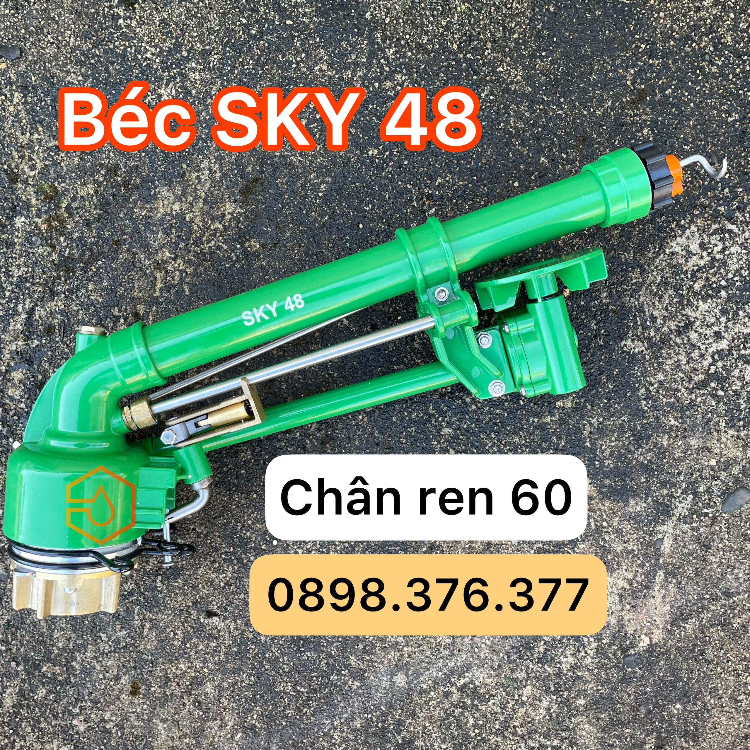 Béc tưới SKY 48 chạy bánh răng lật ngược, tưới 3 tia với họng phun màu cam cực đẫm